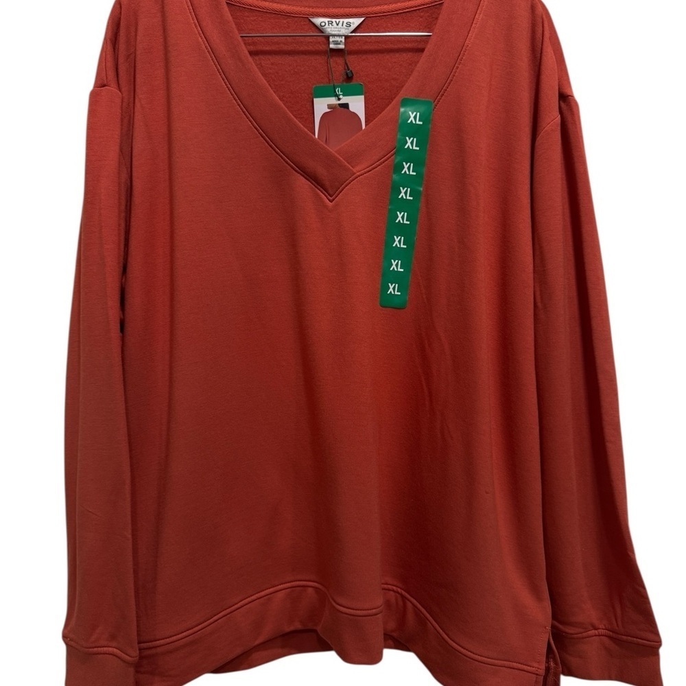 NWT Orvis Women's V-Neck Long Sleeve Sweatshirt Orange Size XL $60